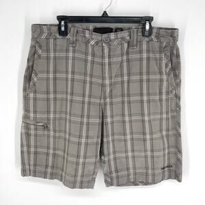Marmot Men's Organic Cotton Plaid Cargo Shorts Size 36 Gray, White, Brown